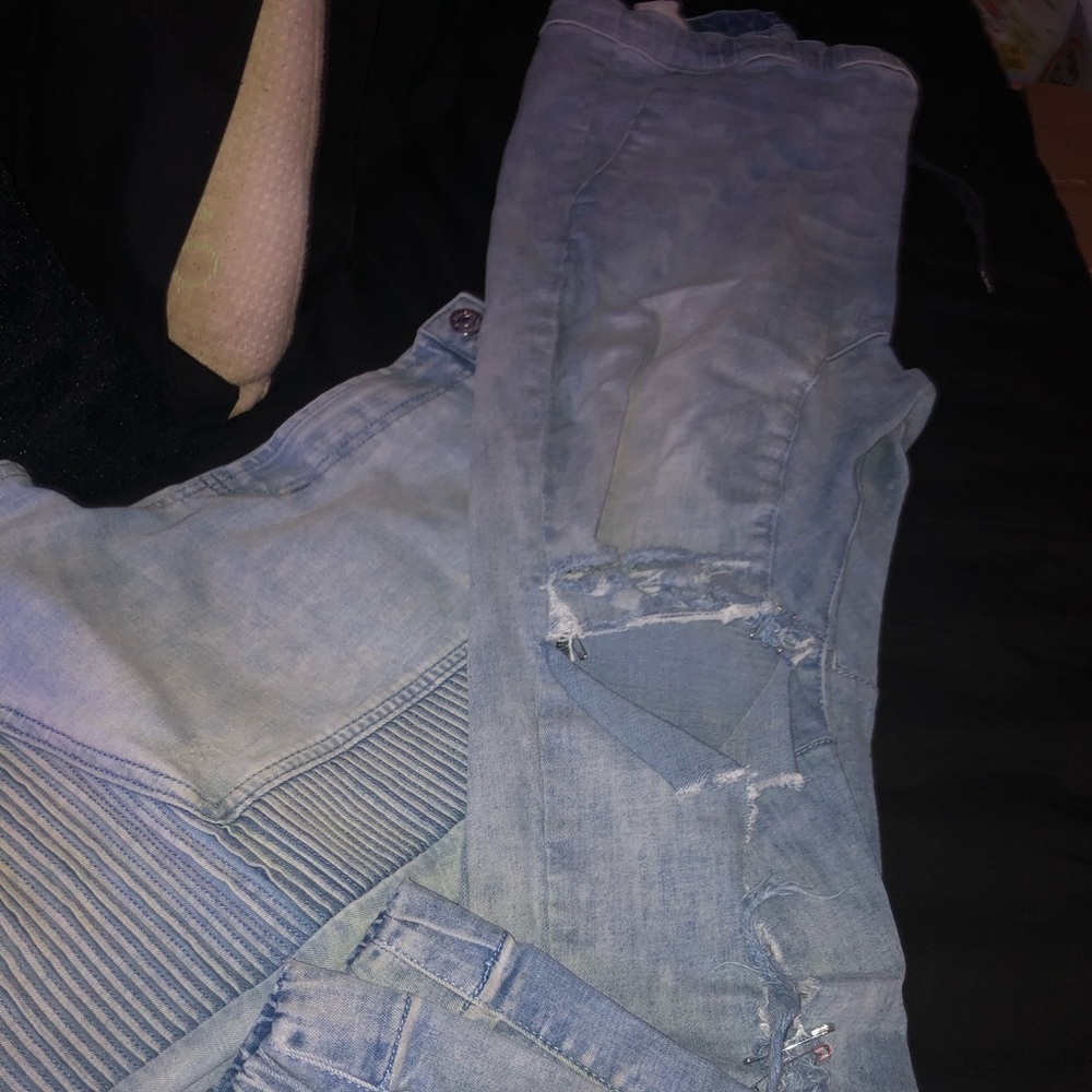 distressed denim joggers